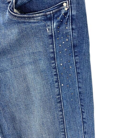 White House Black Market Jeans 10 Blue Blanc Rhinestone Beads Slim Crop Denim - Picture 4 of 13